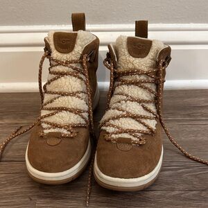 UGG Tan and Cream Shearling Lace-Up Boots